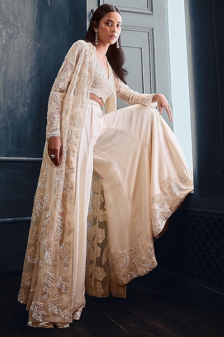 Ivory Embroidered Jacket Set by Seema Gujral