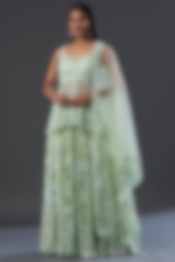 Green Georgette Embroidered Bridal Sharara Set by Seema Gujral at Pernia's Pop Up Shop
