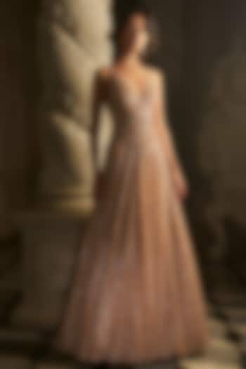 Nude Net Sequins Embroidered Bridal Gown 
 by Seema Gujral at Pernia's Pop Up Shop