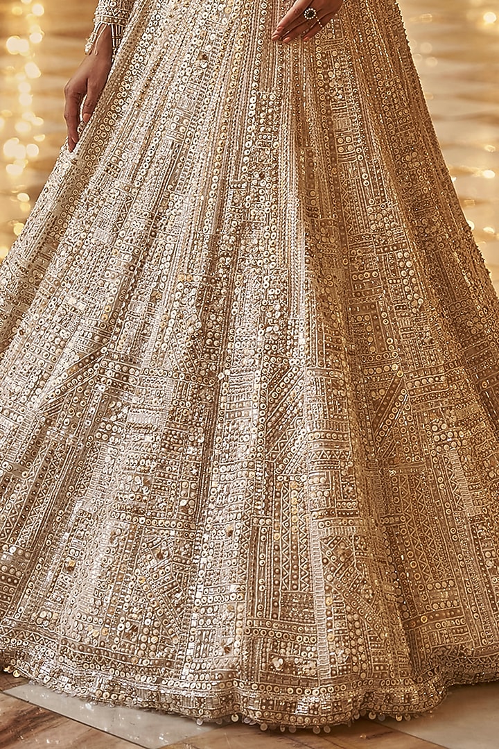 Ivory Net Sequins Embroidered Bridal Lehenga Set by Seema Gujral at Pernia's Pop Up Shop