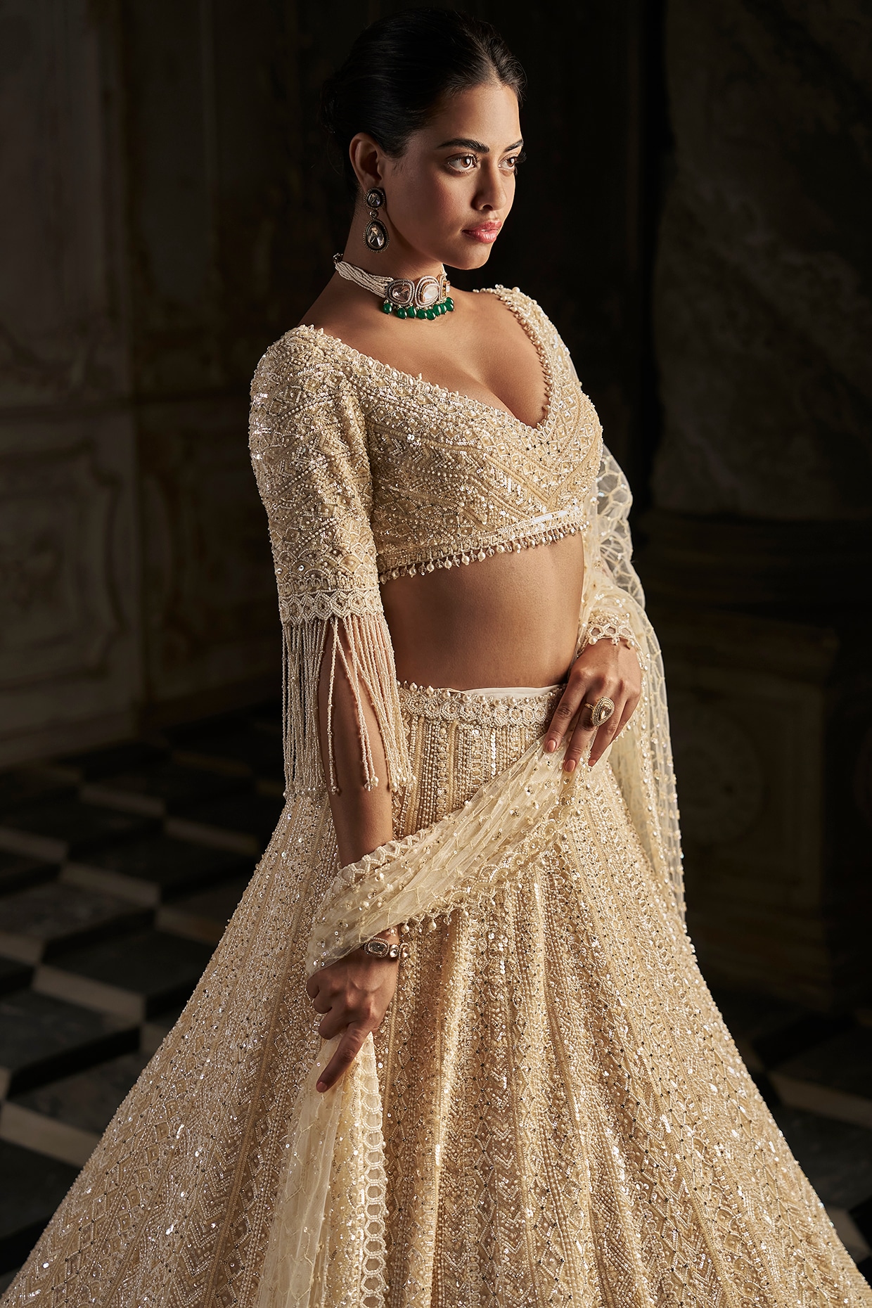 Dark Grey Chandelier Pearl Drop Lehenga Set – Studio East6