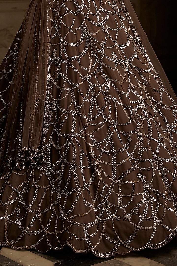 Coffee Net Crystal Embroidered Bridal Lehenga Set by Seema Gujral at Pernia's Pop Up Shop
