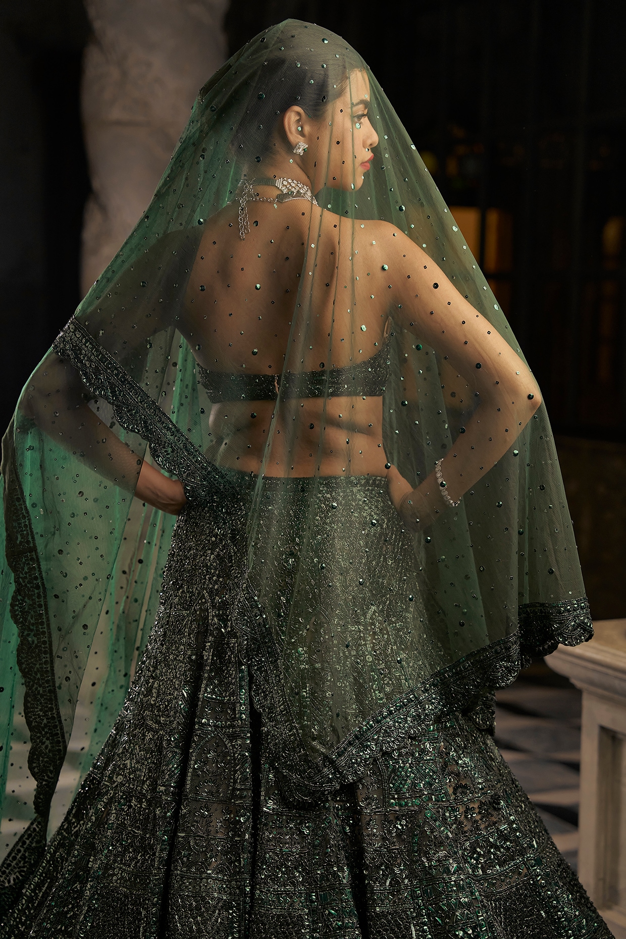 Emerald Green Sequins Lehenga Set – Megha and Jigar