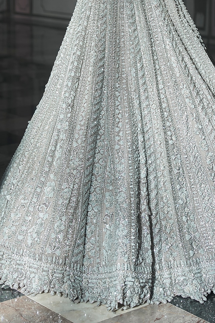 Light Grey Net Crystal Embroidered Bridal Lehenga Set by Seema Gujral at Pernia's Pop Up Shop
