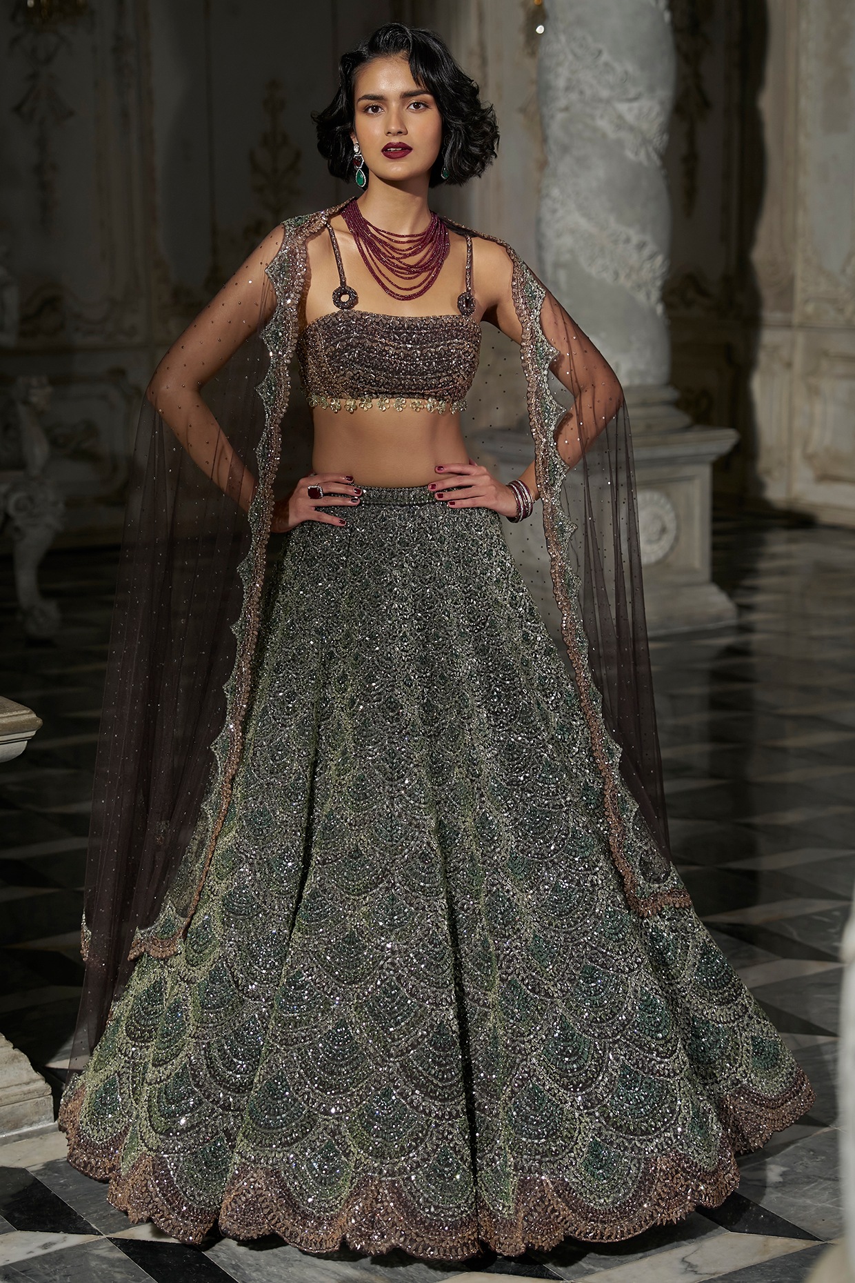 Amazon.com: Wedding Ceremony Designer Net Silver Sequin Embellished Ghagra  Lehenga Choli Dupatta Party Dress 2585 (green, s) : Clothing, Shoes &  Jewelry