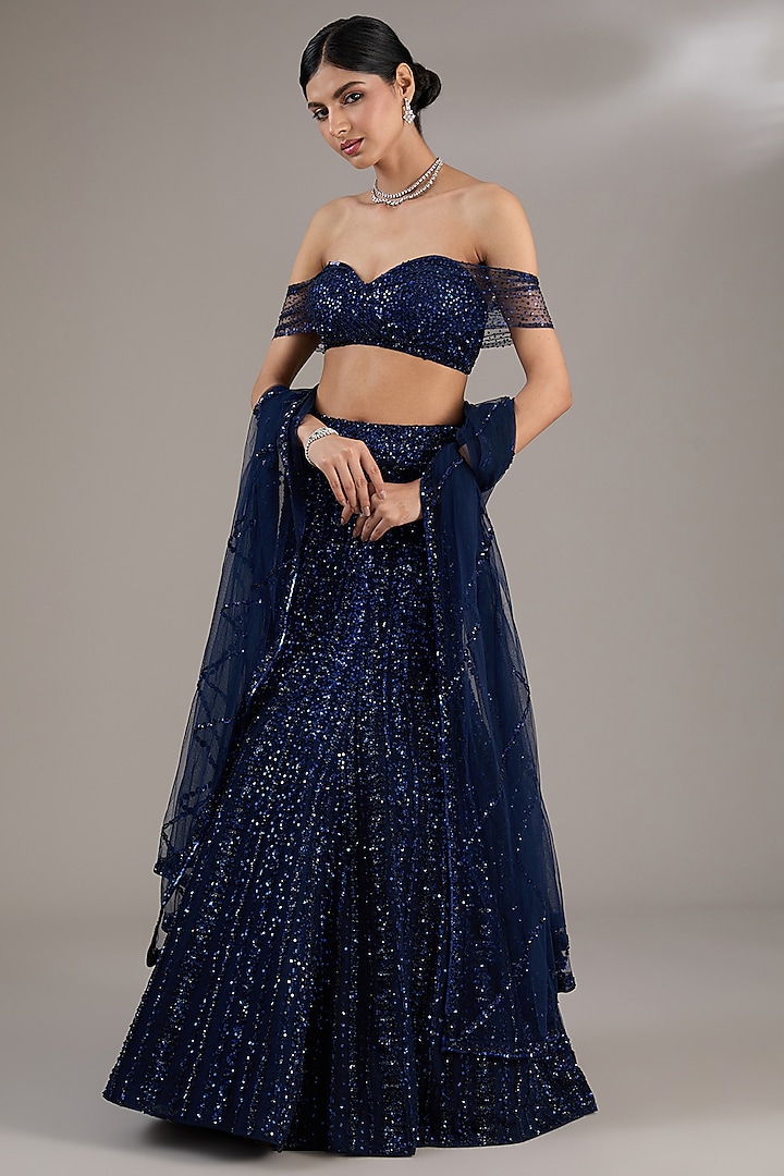 Navy Blue Net Embroidered Skirt Set by Seema Gujral at Pernia's Pop Up Shop