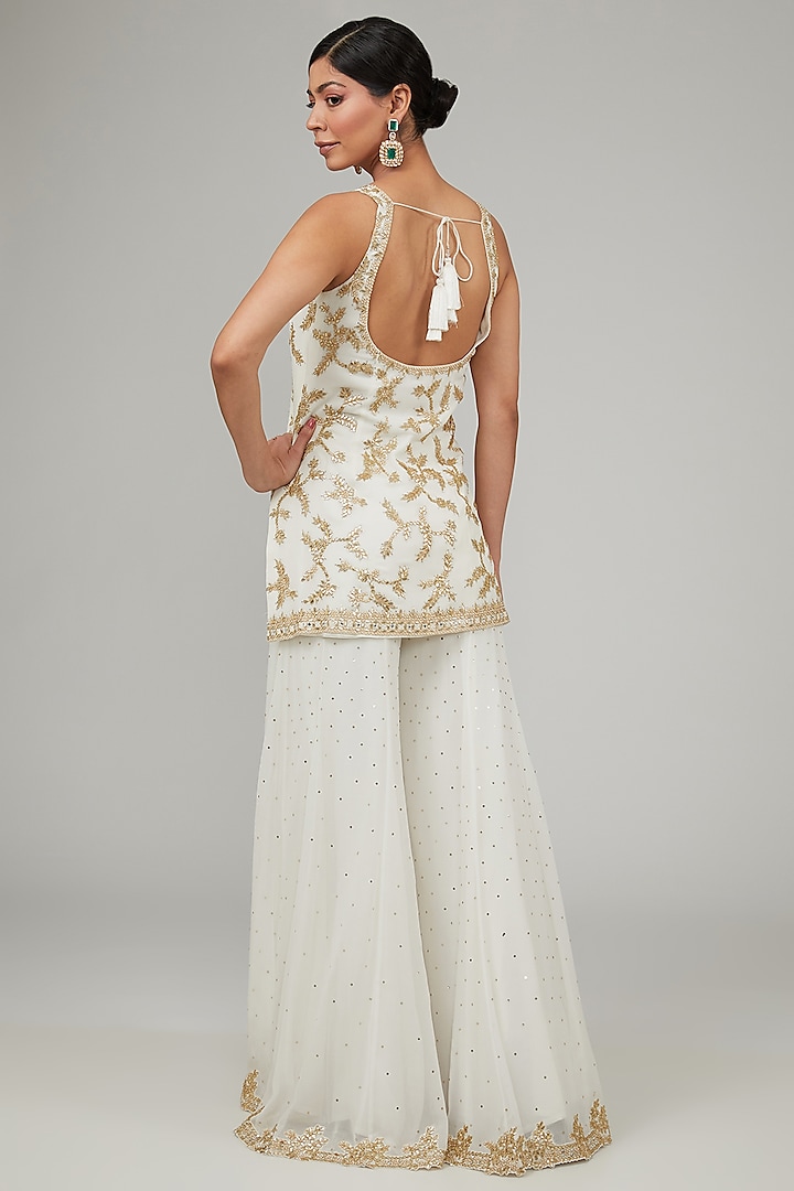 Ivory Georgette Gota Patti Embroidered Bridal Sharara Set by Seema Gujral at Pernia's Pop Up Shop