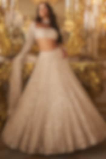 Ivory Organza Floral Embroidered Bridal Lehenga Set by Seema Gujral at Pernia's Pop Up Shop