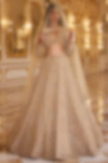 Gold Net Pearl Embroidered Bridal Lehenga Set by Seema Gujral at Pernia's Pop Up Shop