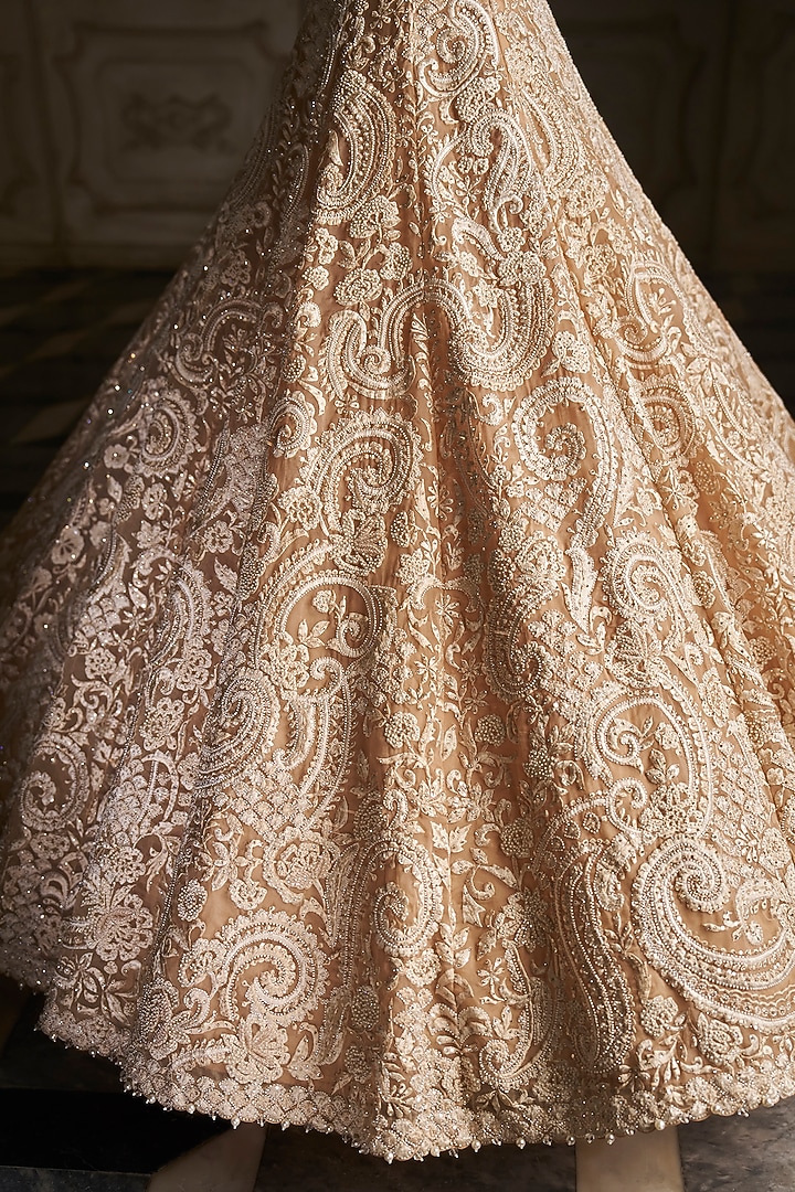 Nude Organza Crystal & Pearl Embroidered Bridal Lehenga Set by Seema Gujral at Pernia's Pop Up Shop