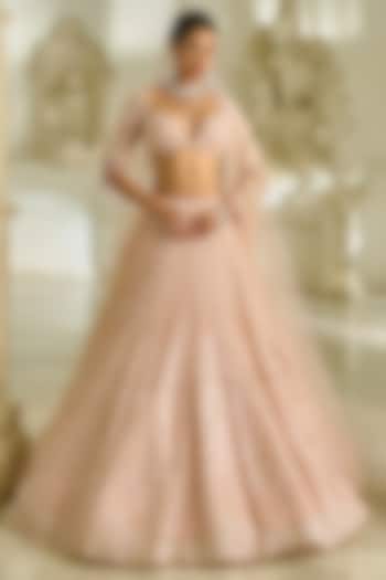 Powder Pink Organza Sequins Embroidered Bridal Lehenga Set by Seema Gujral at Pernia's Pop Up Shop