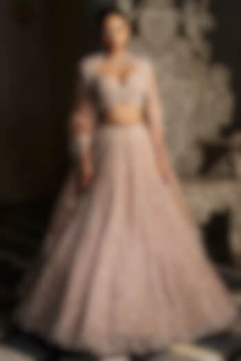 Champagne Net Crystal Embroidered Bridal Lehenga Set by Seema Gujral at Pernia's Pop Up Shop