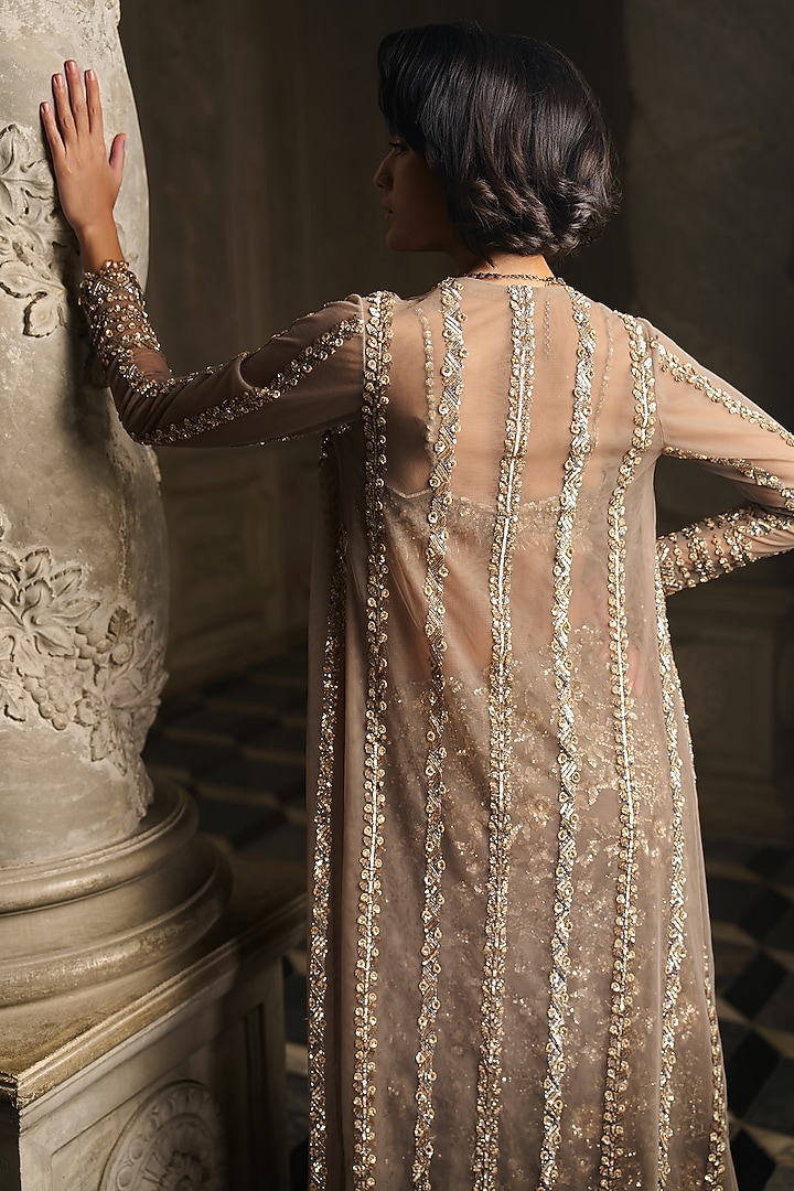 Slate Net Sequins Embroidered Skirt Set by Seema Gujral at Pernia's Pop Up Shop