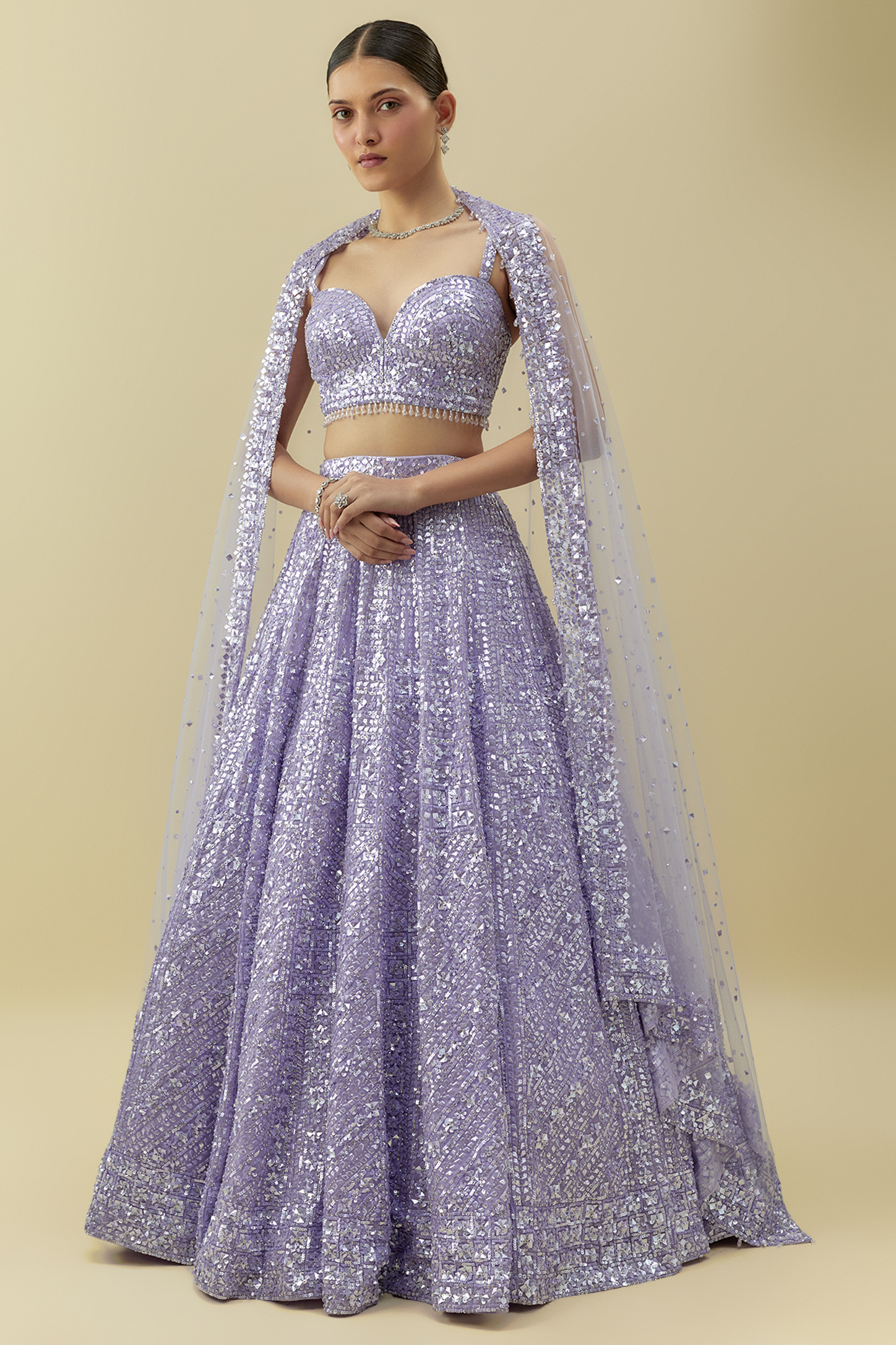 Lavender Net Sequins Embroidered Bridal Lehenga Set by Seema Gujral at Pernia's Pop Up Shop