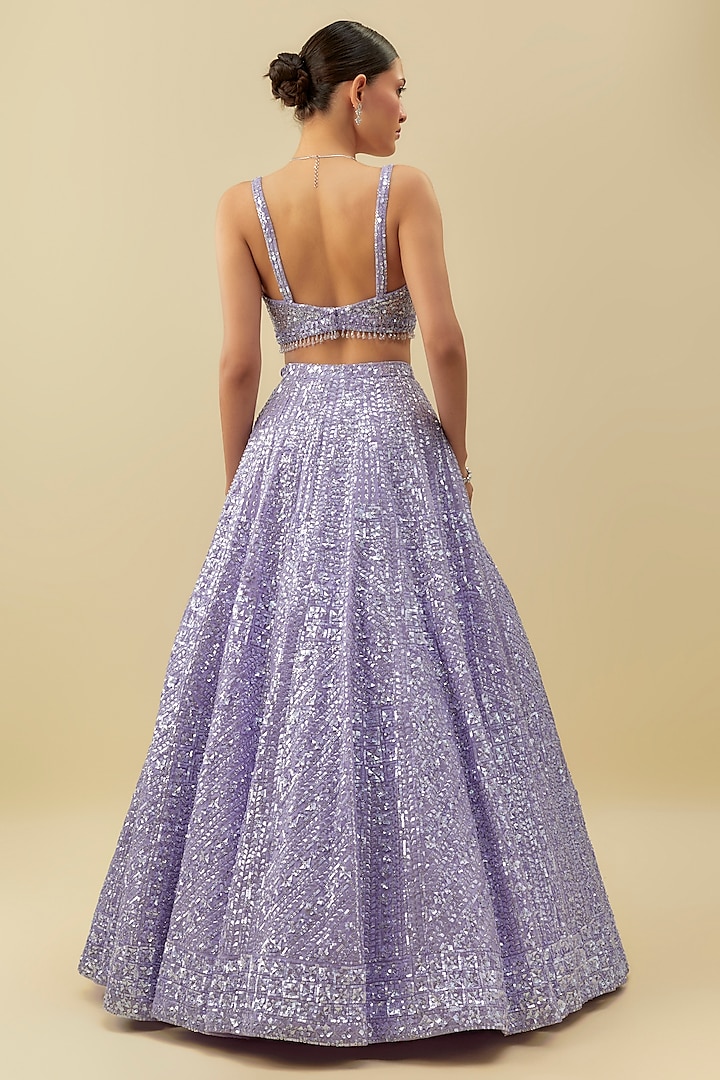 Lavender Net Sequins Embroidered Bridal Lehenga Set by Seema Gujral at Pernia's Pop Up Shop