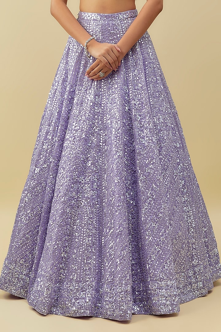 Lavender Net Sequins Embroidered Bridal Lehenga Set by Seema Gujral at Pernia's Pop Up Shop