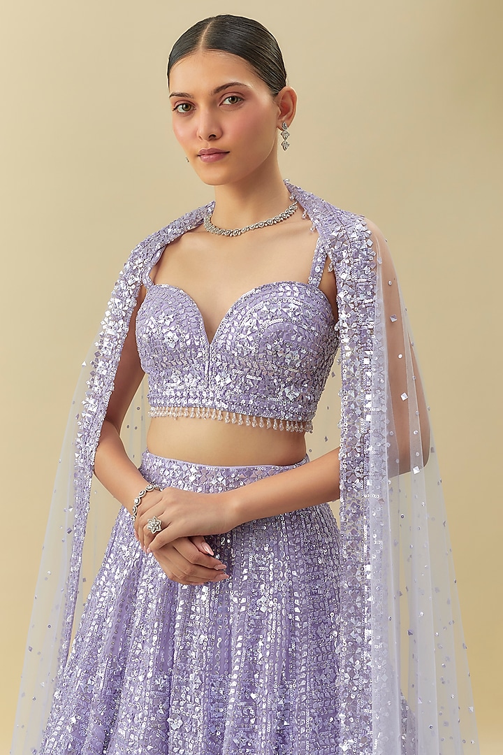 Lavender Net Sequins Embroidered Bridal Lehenga Set by Seema Gujral at Pernia's Pop Up Shop