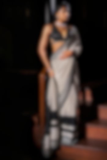 Black & White Georgette Sequins Embroidered Reception Saree Set by Seema Gujral at Pernia's Pop Up Shop