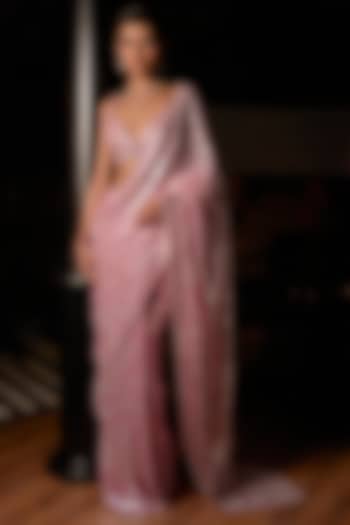 Pink Georgette Sequins & Crystal Embroidered Bridal Saree Set by Seema Gujral at Pernia's Pop Up Shop
