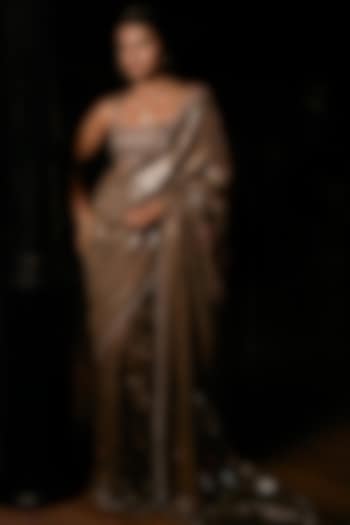 Antique Gold Georgette Sequins Work Bridal Saree Set by Seema Gujral at Pernia's Pop Up Shop