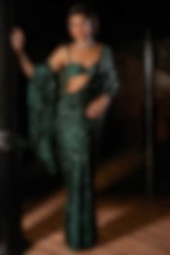 Emerald Green Georgette Sequins Work Bridal Saree Set by Seema Gujral at Pernia's Pop Up Shop