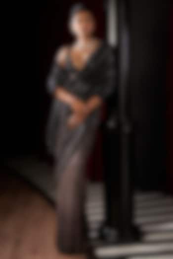 Coffee Ombre Georgette Sequins Embroidery Reception Saree Set by Seema Gujral at Pernia's Pop Up Shop