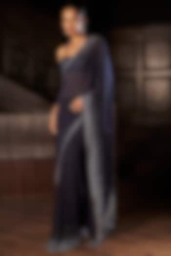 Midnight Blue Georgette Crystal Embroidered Bridal Saree Set by Seema Gujral at Pernia's Pop Up Shop