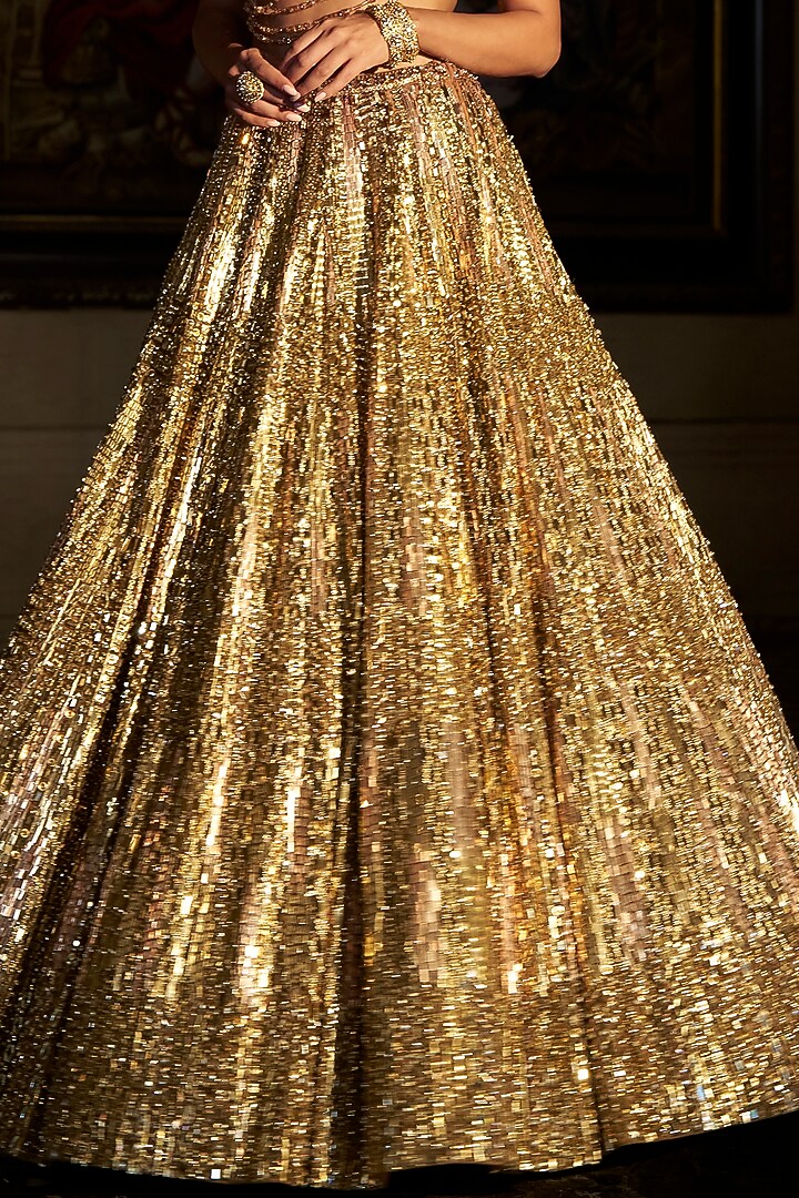 Gold Net Crystal Embroidered Bridal Lehenga Set by Seema Gujral at ...