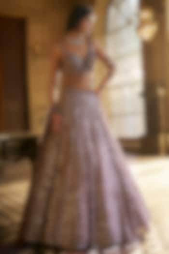 Dusty Mauve Organza Sequins Embroidered Bridal Lehenga Set by Seema Gujral at Pernia's Pop Up Shop