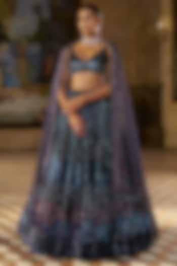 Multi-Colored Net Jewel Tone Embroidered Bridal Lehenga Set by Seema Gujral at Pernia's Pop Up Shop