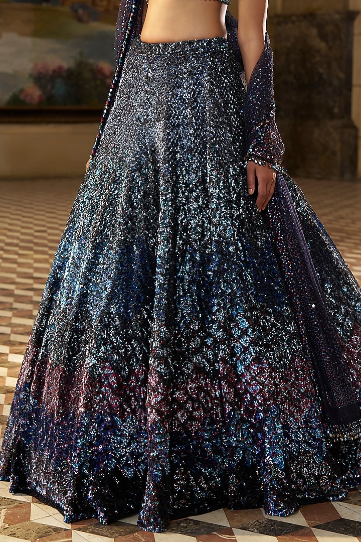 Multi-Colored Net Jewel Tone Embroidered Bridal Lehenga Set by Seema Gujral at Pernia's Pop Up Shop