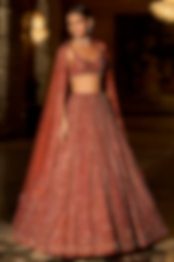Copper Net Sequins & Beads Embroidered Bridal Lehenga Set by Seema Gujral at Pernia's Pop Up Shop