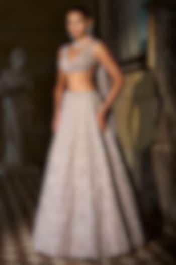 Silver Net Sapphire & Crystal Embroidered Bridal Lehenga Set by Seema Gujral at Pernia's Pop Up Shop