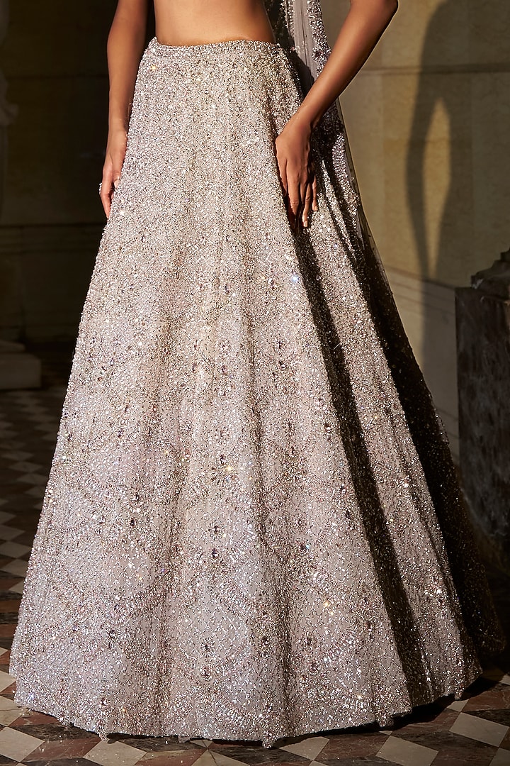 Silver Net Sapphire & Crystal Embroidered Bridal Lehenga Set by Seema Gujral at Pernia's Pop Up Shop
