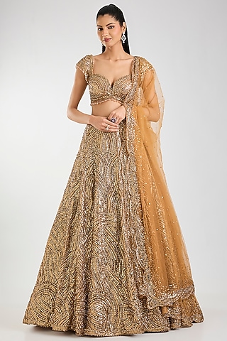 golden dress with red dupatta GOLD TISSUE LEHENGA CHOLI SET With RED DUPATTA 6XL / With Belt / With Extra Veil