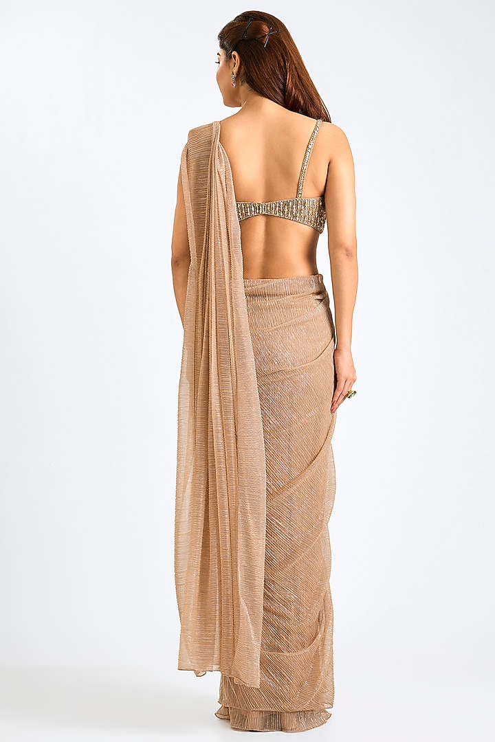 Nude Crinkled Lurex Wedding Saree Set by Seema Gujral at Pernia's Pop Up Shop