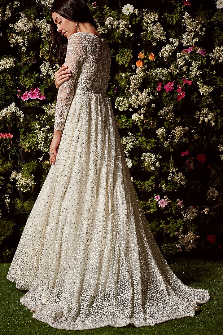 White Sequins Embroidered Bridal Gown by Seema Gujral at Pernia's Pop Up Shop