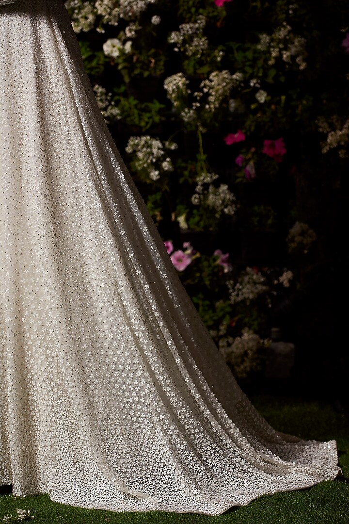 White Sequins Embroidered Bridal Gown by Seema Gujral at Pernia's Pop Up Shop