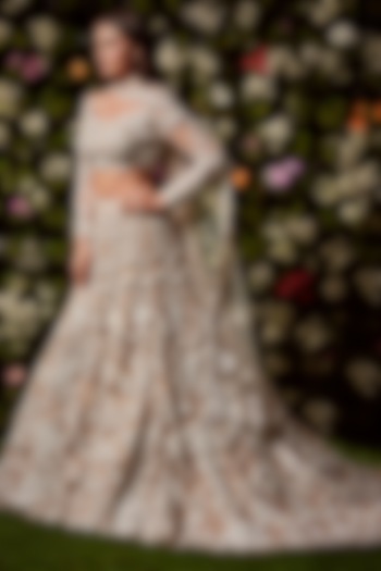 Beige Chikankari Embroidered Bridal Lehenga Set by Seema Gujral at Pernia's Pop Up Shop