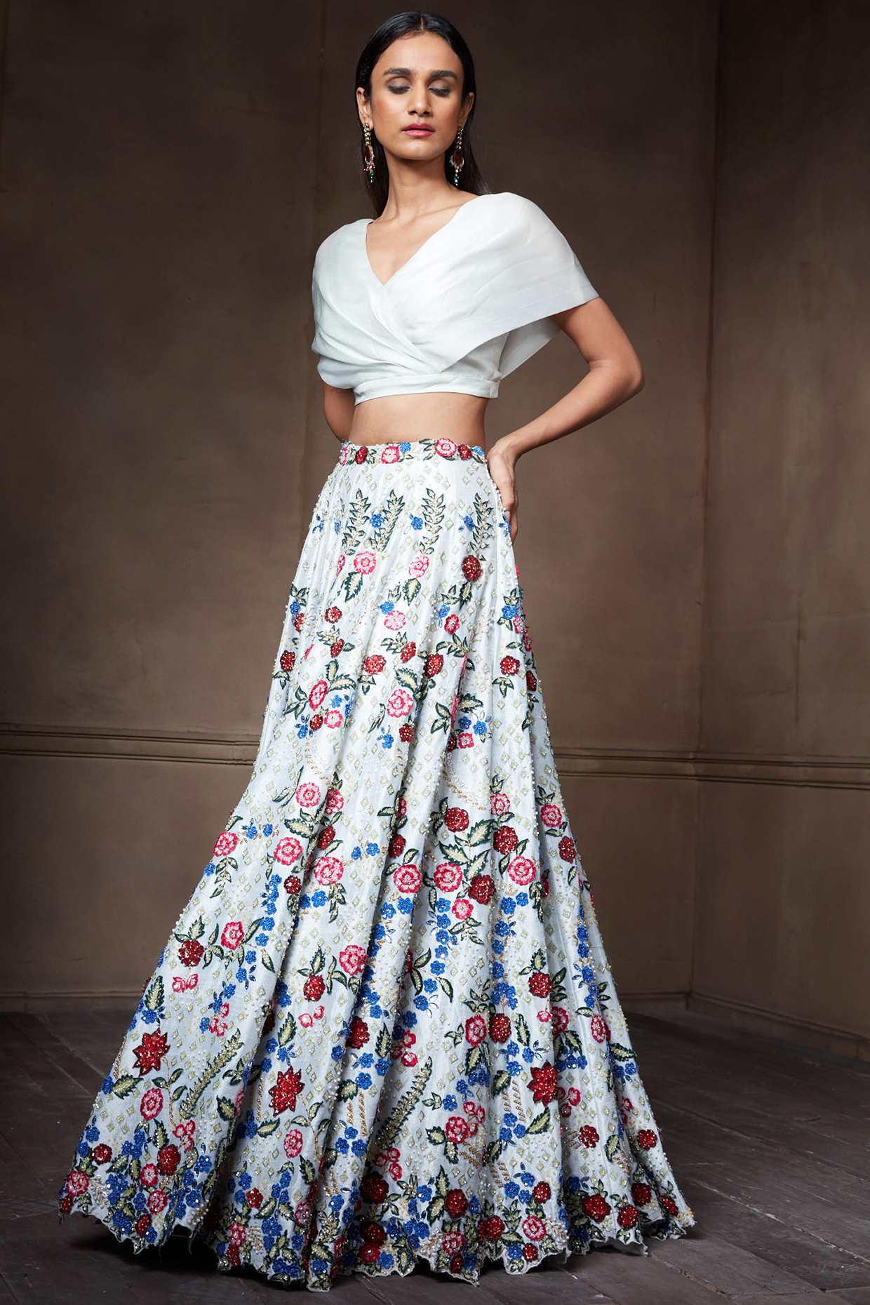 Mint Green Embroidered Bridal Lehenga With Blouse by Seema Gujral at Pernia's Pop Up Shop
