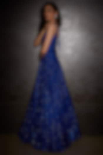 Cobalt Blue Embroidered Bridal Gown With Dupatta by Seema Gujral at Pernia's Pop Up Shop