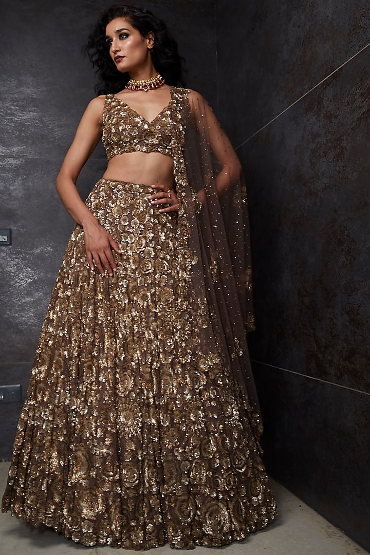 Gold Embroidered Lehenga Set by Seema Gujral