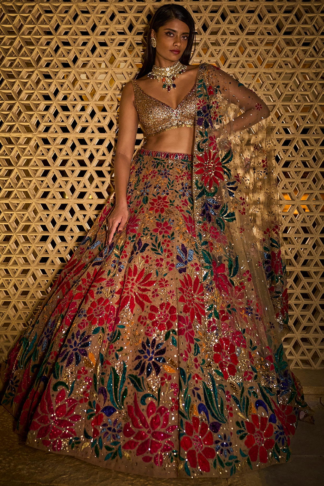 A symphony of luxury and artistry, this signature noir black Lehenga Choli  is one for the books! The intricate, vibrant floral design, cr... |  Instagram