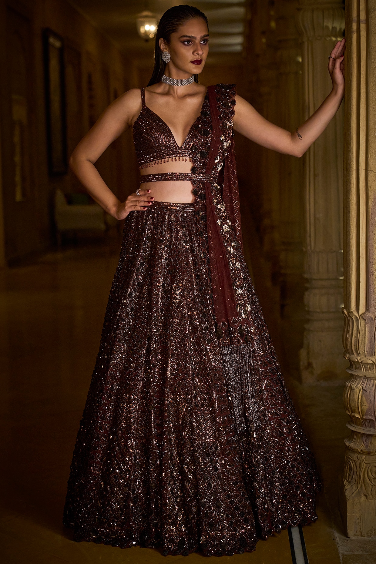 Dusty Net Thread with Sequence Embroidered Lehenga Choli Collection –  shubhkalastore.com