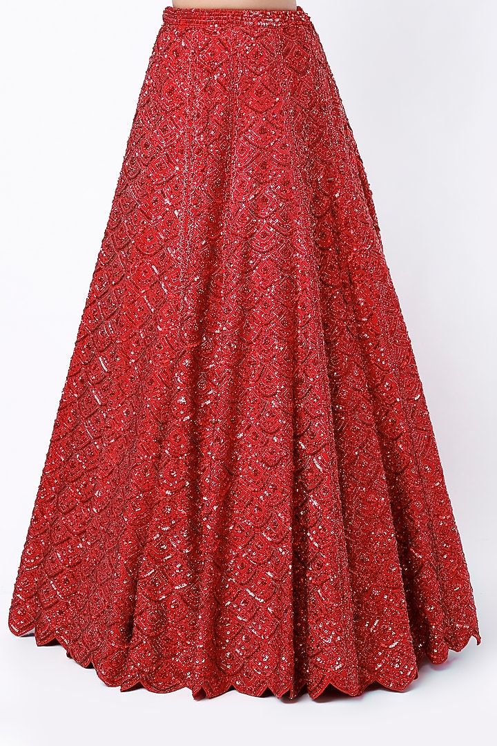Red Embroidered Bridal Lehenga Set by Seema Gujral at Pernia's Pop Up Shop