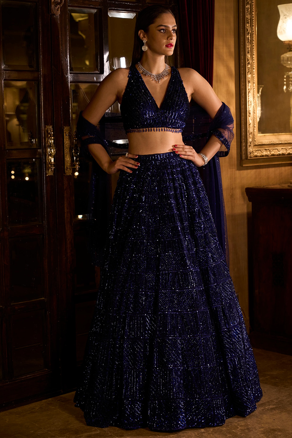 Blue Coloured Sequins Lehenga – Panache Haute Couture