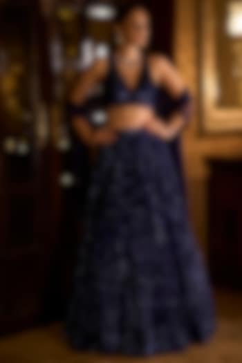Cobalt Blue Sequins Embroidered Bridal Lehenga Set by Seema Gujral at Pernia's Pop Up Shop