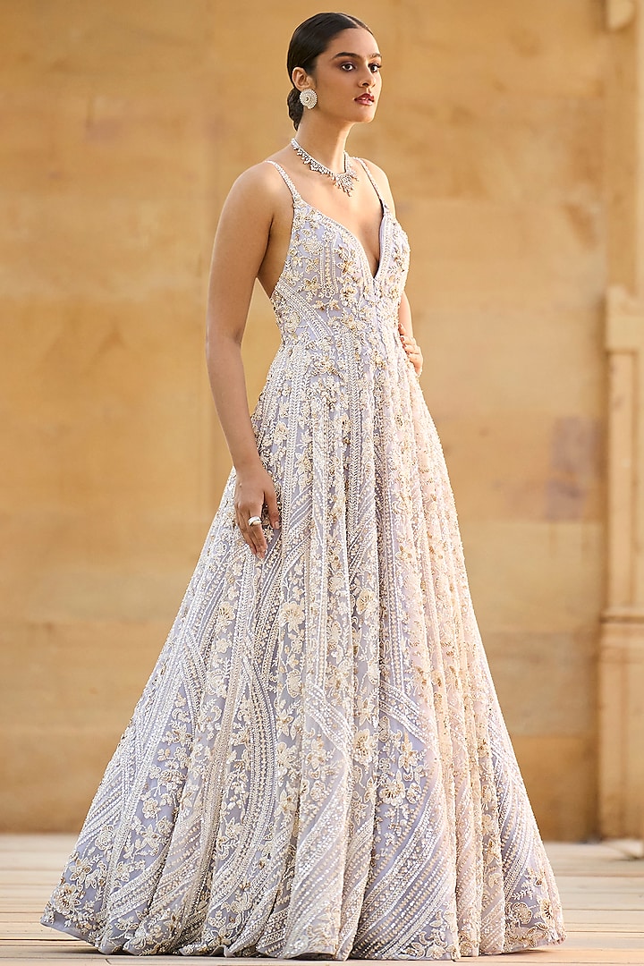 Mauve Pearl Embroidered Gown by Seema Gujral