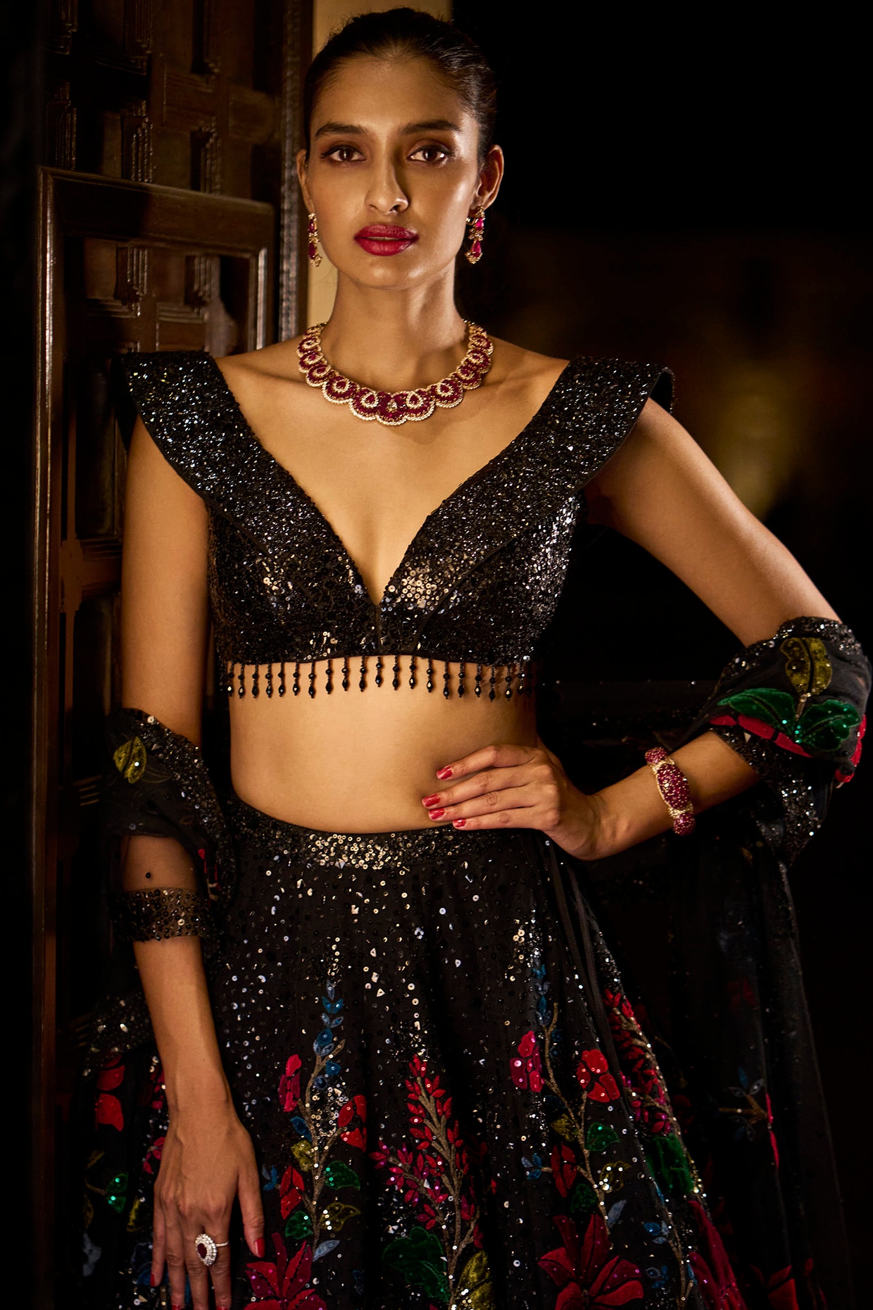 Buy Icy Pink Net Lehenga And Cap Sleeves Crop Top With 3D Flower Cluster  And Scattered Buttis Online - Kalki Fashion
