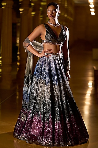 Multi-Colored Metallic Lehenga Set by Seema Gujral